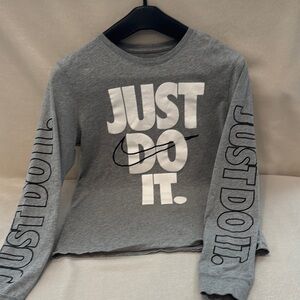 Nike Women's Gray Long Sleeve Tee with Graphic Print